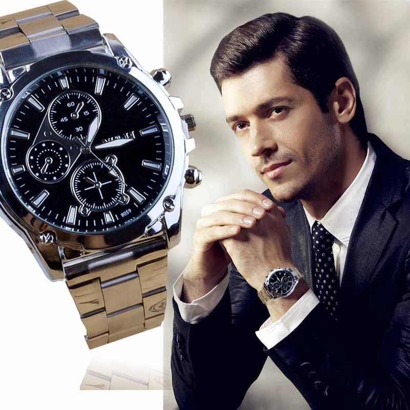 Fashion Men\'s Date Stainless Steel Machinery Sport Business Quartz Wrist Watches