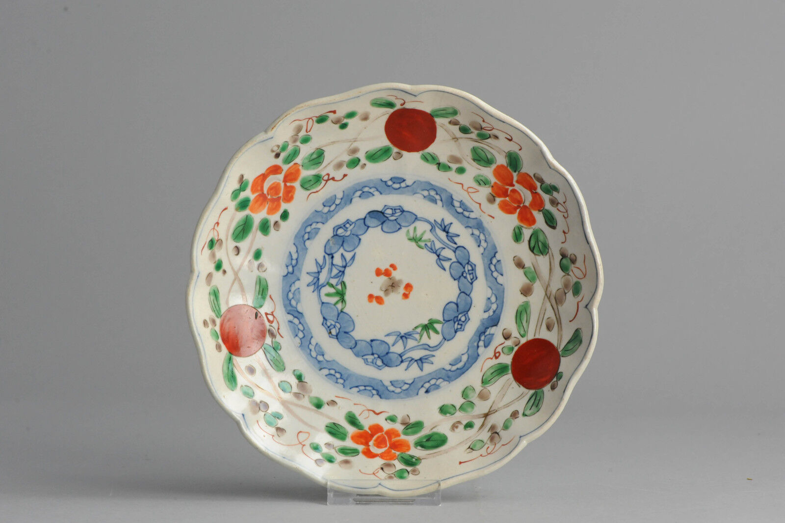 Nice 19C  Japanese Porcelain Multicolored lobbed Plate Flowers & Symbols