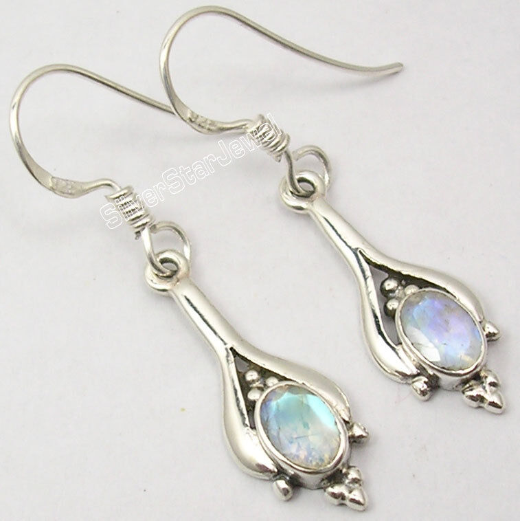 925 Solid Silver RAINBOW MOONSTONE Sparkling Stylish Earrings 1.4\