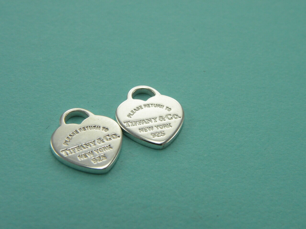 2 Return to Tiffany & Co New York Sterling Silver Heart Tag Pendants Charms