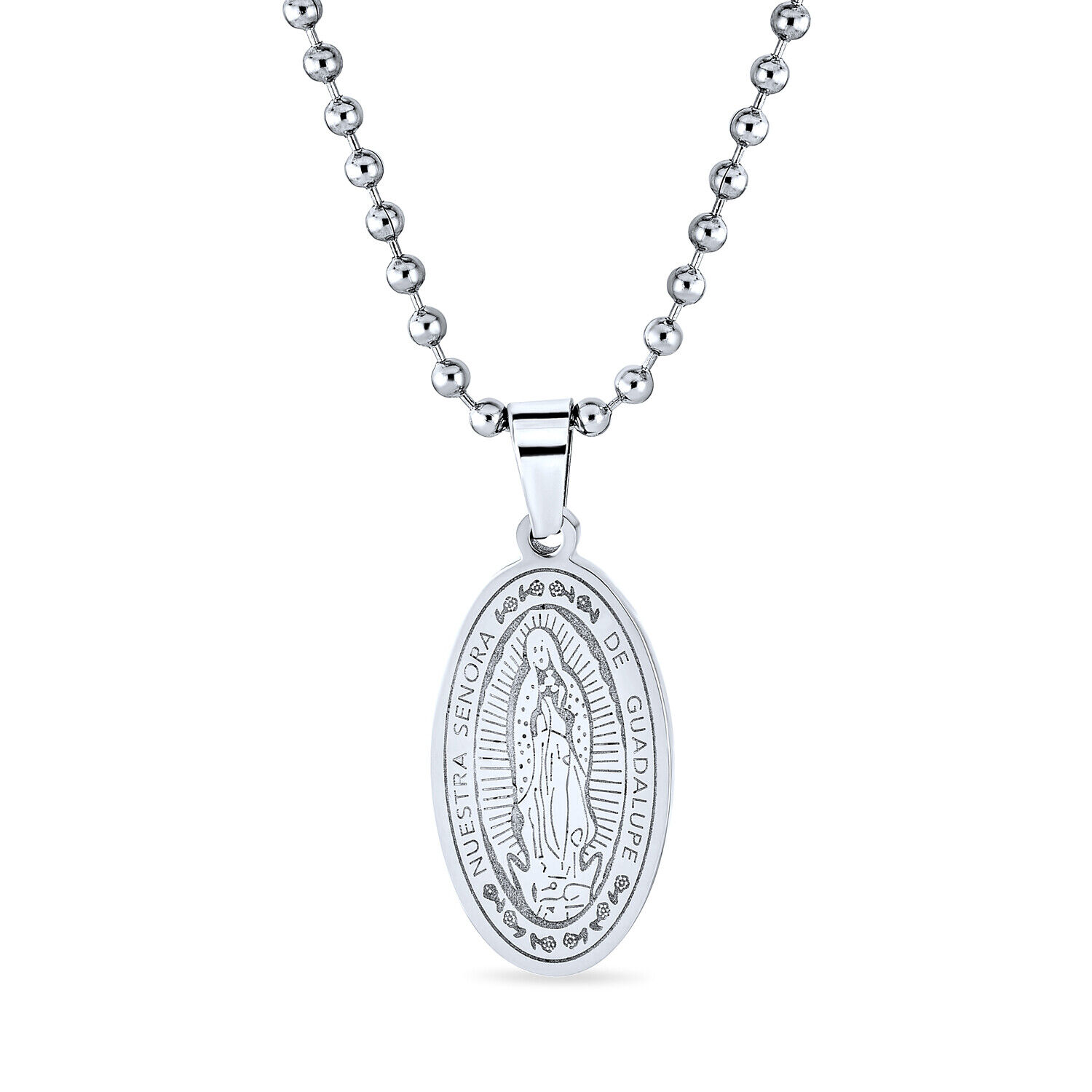 Our Lady Guadalupe Virgin Mary Medallion Necklace Stainless Steel