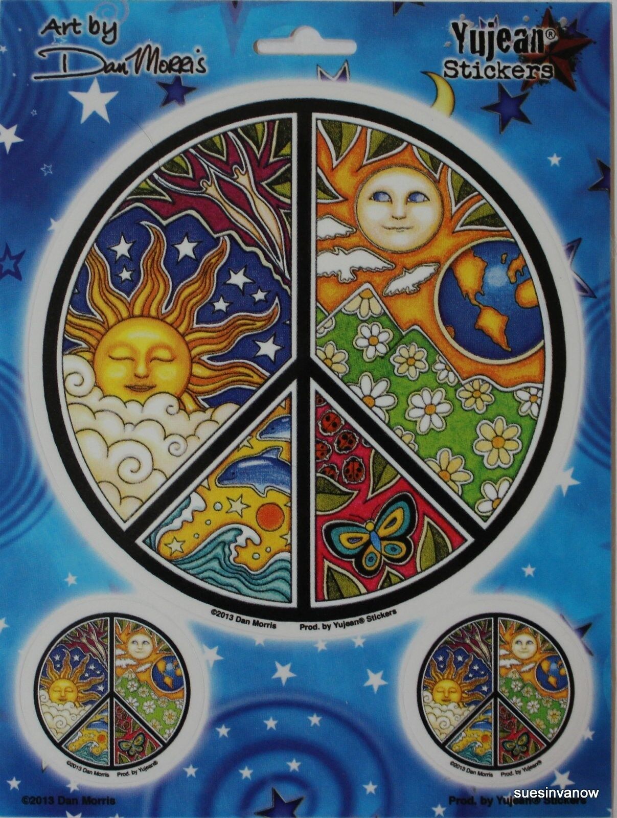 Sticker set Sun Moon Stars Graphic decal Peace window Art Dan Morris Classic 70s