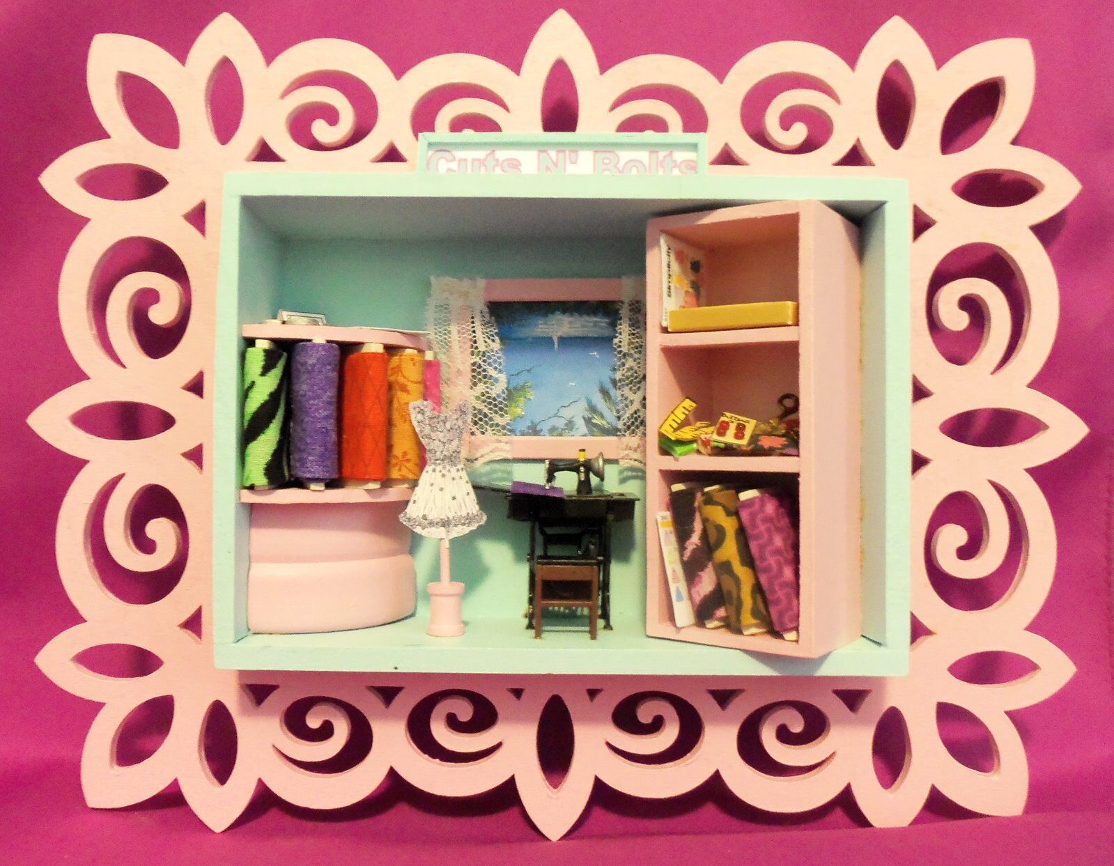Dollhouse Miniature Sewing Room Scenario  (Roombox/Wallbox)