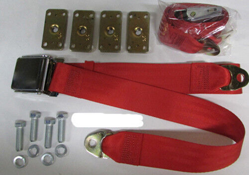 Bright Red Seat Belt Non Retractable Red Lap Seatbelts (2)+Retrofit Mtg Kit:74\