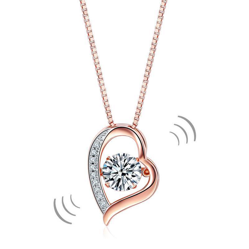 Dancing Stone Heart Pendant Necklace Solid 925 Sterling Silver Rose Gold Color