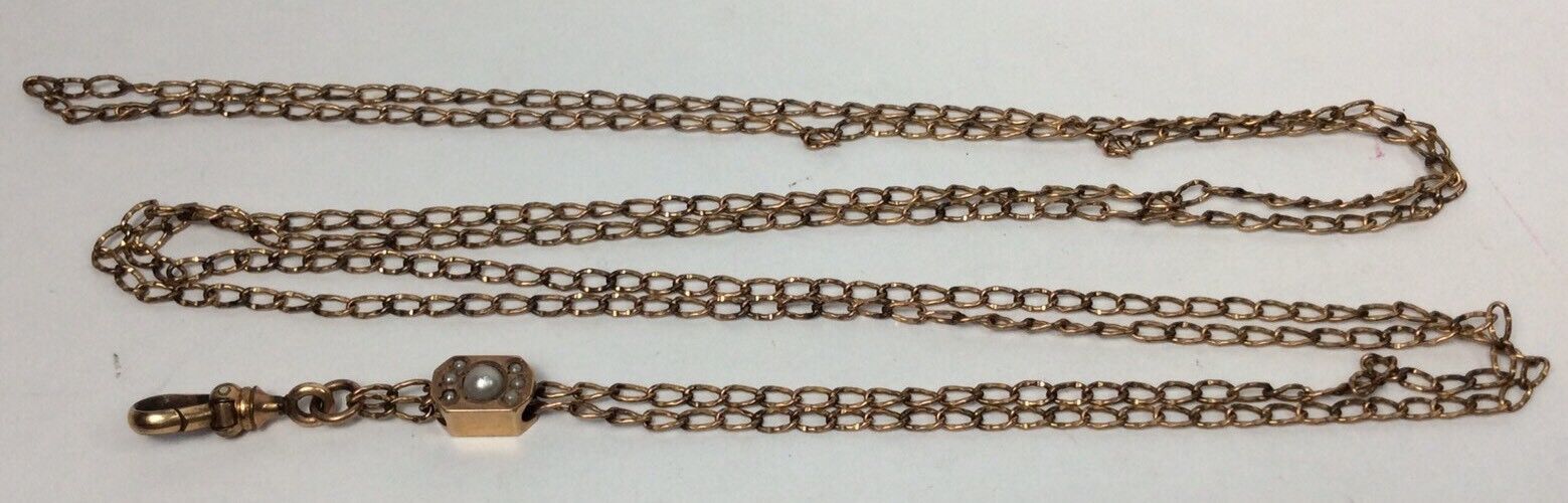 Antique Victorian Gold Filled Slide Chain With Pearls (W80)