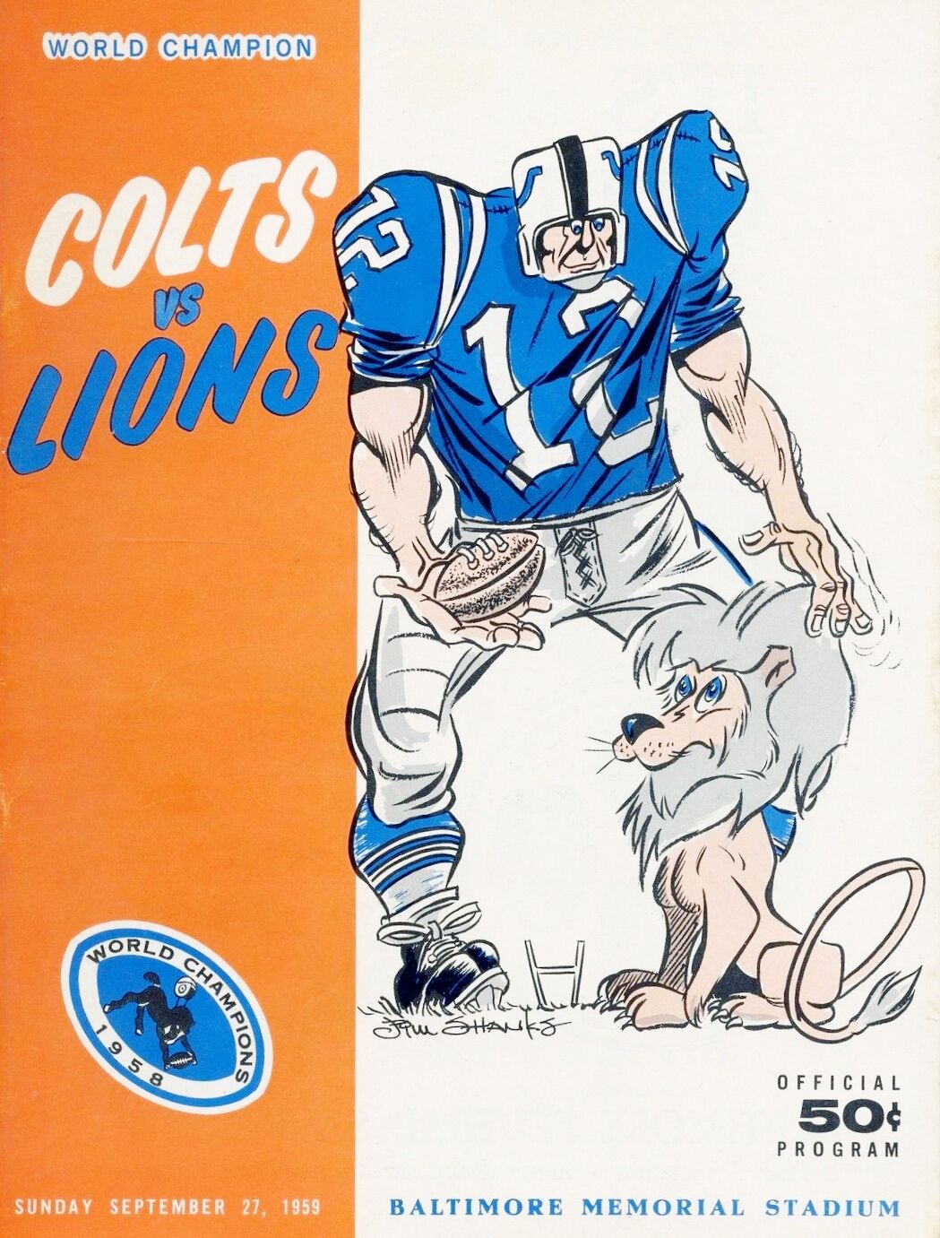 1959 BALTIMORE COLTS VS LIONS PROGRAM PHOTO WITH 1958 CHAMPS ON PHOTO 8 x10 