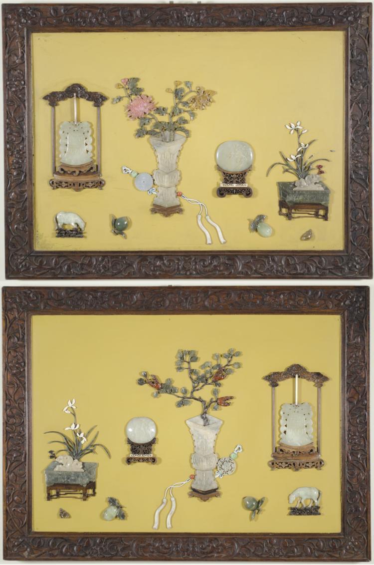 A PAIR OF PICTORIAL CHINESE WALL PLAQUES, each a r Lot 350