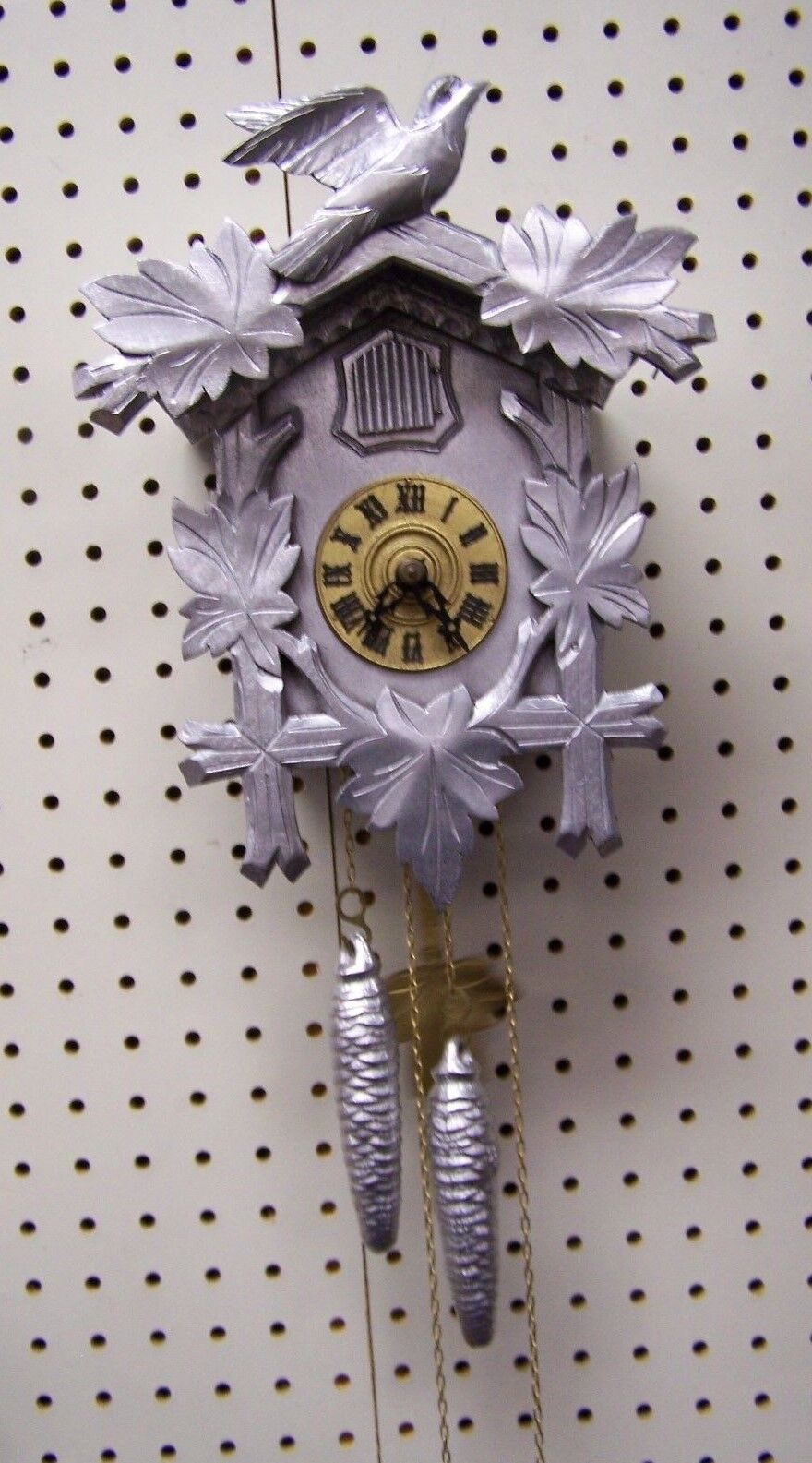 Black Forest Unique Silver and Gold Tone One Day Cuckoo Clock 