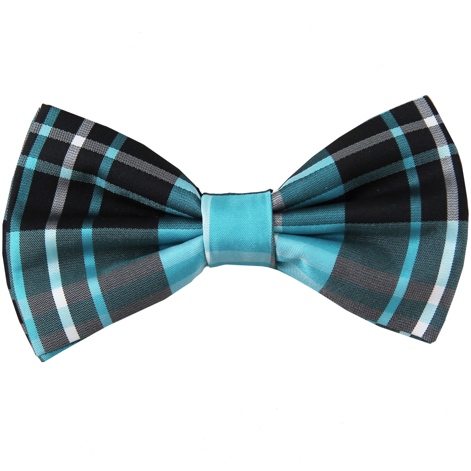 New formal Men\'s polyester pre-tied bow tie only plaids checkers turquoise blue 