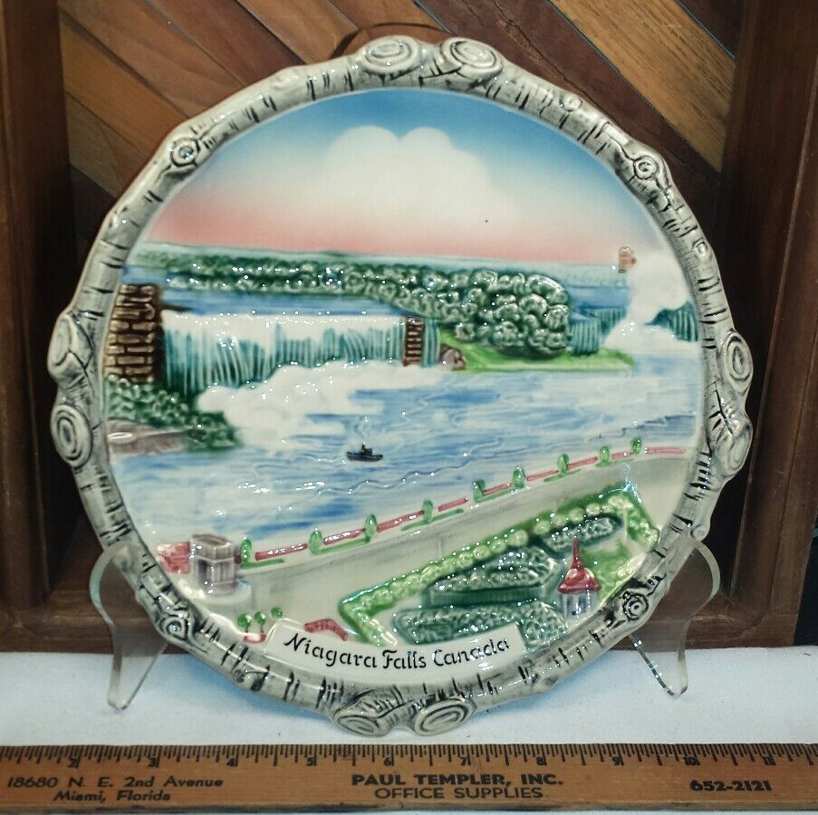 Niagara Falls Canada Wall Hanging Plate Hand Painted Western Germany Vintage