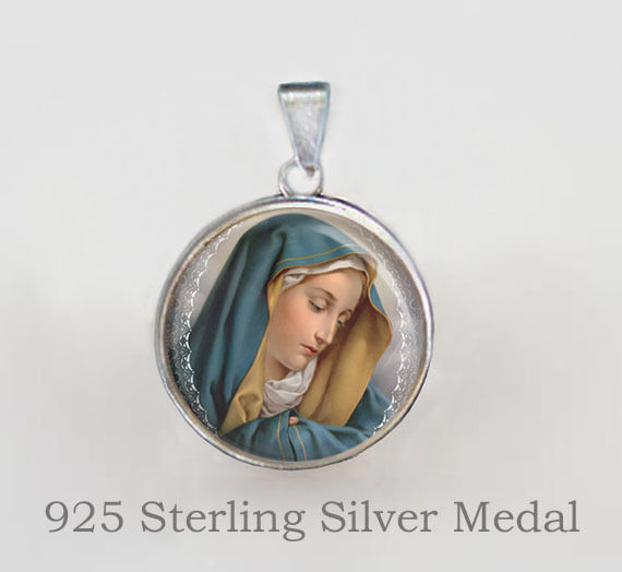 Our Lady of Sorrows Virgin Mary Catholic Medal. Sterling Silver 925 Pendant
