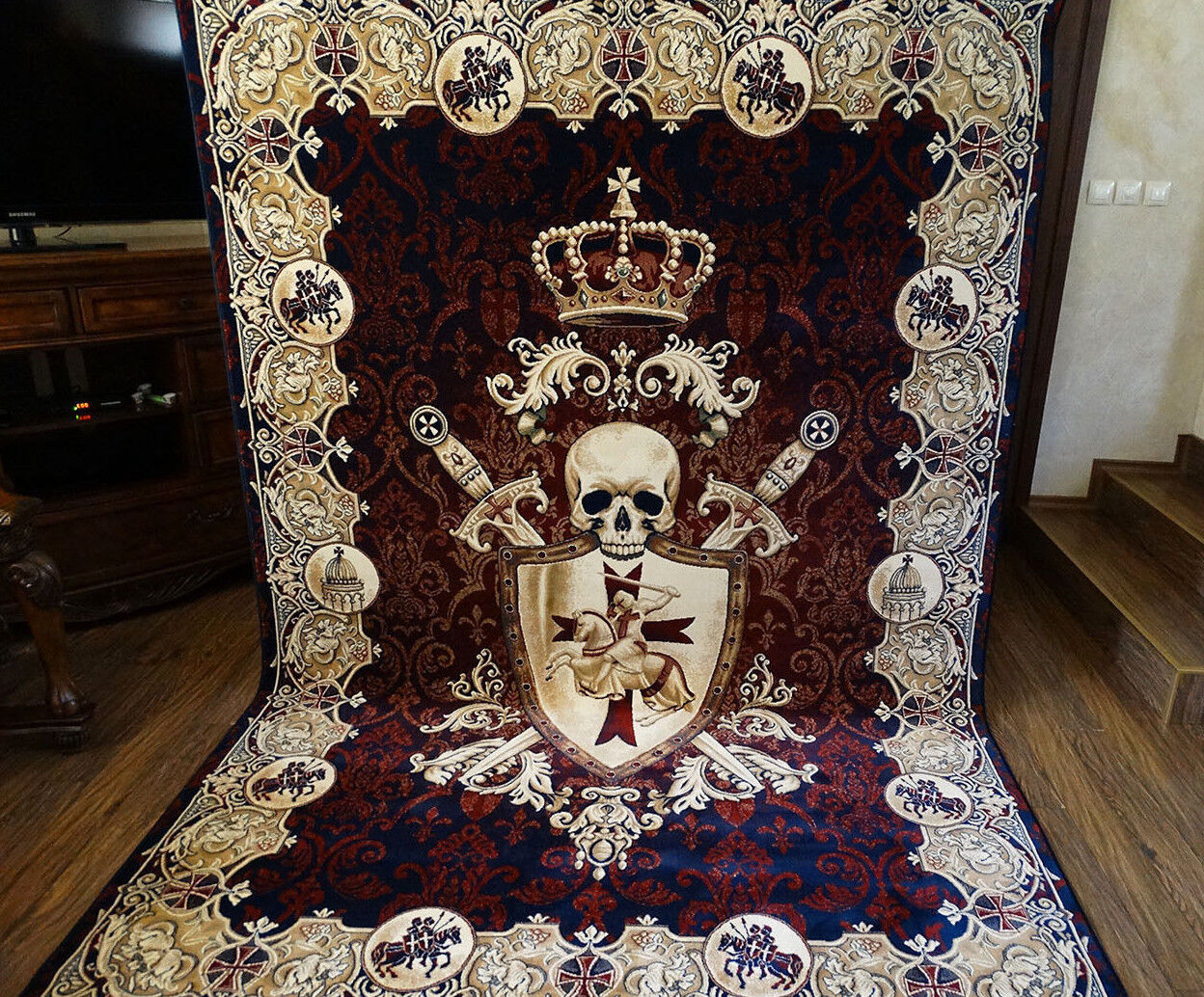 Knights Templar Area Rug Tapestry Skull Masonic Knight Sword Ring by UNIQABLE 