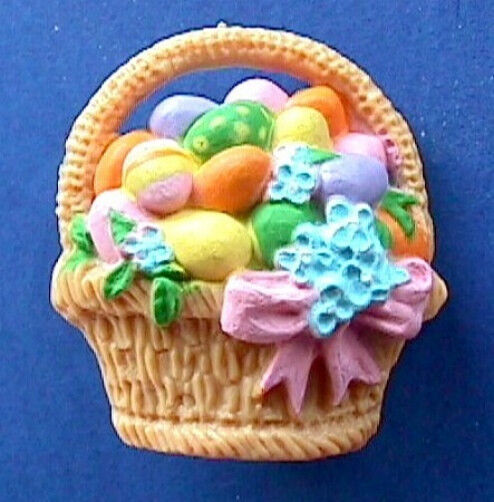 Hallmark EASTER Pin BASKET of Colored EGGS and Flowers Holiday Lapel BROOCH Vtg