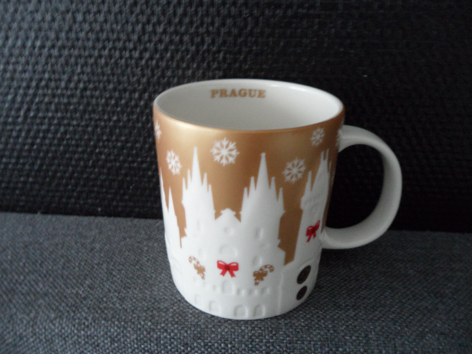 Starbucks 2014 Prague - Christmas Holiday - 18oz Gold / Golden Relief City Mug  
