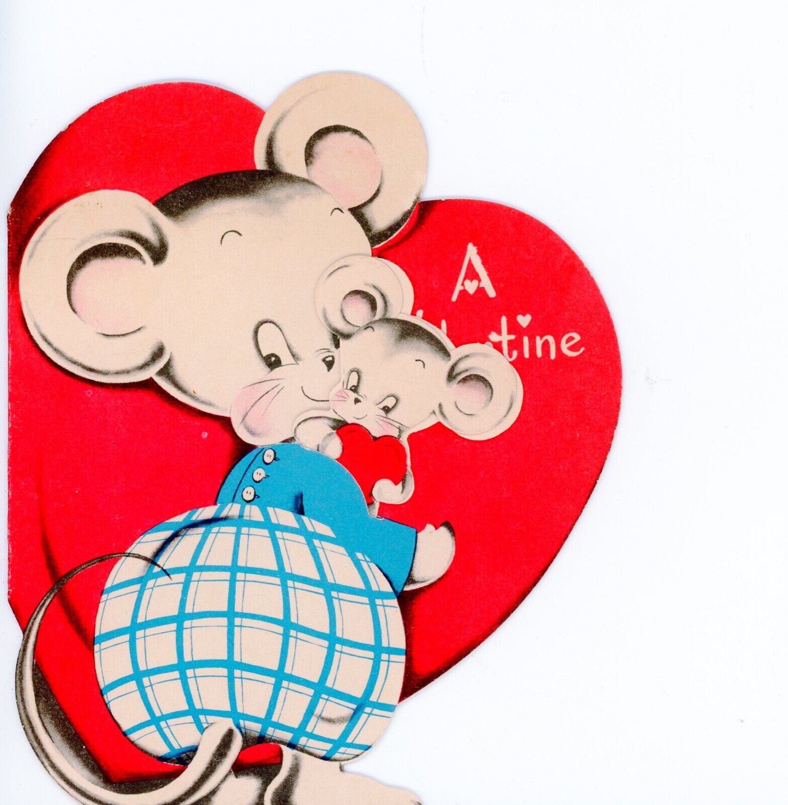 Vintage Norcross Double wish Die Cut Valentine Greeting Card Mice 3479