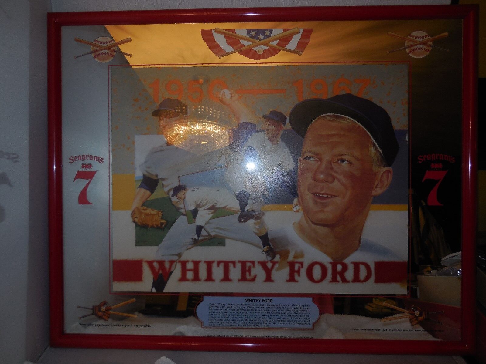 1996 whitey ford seagrams 7 glass sign