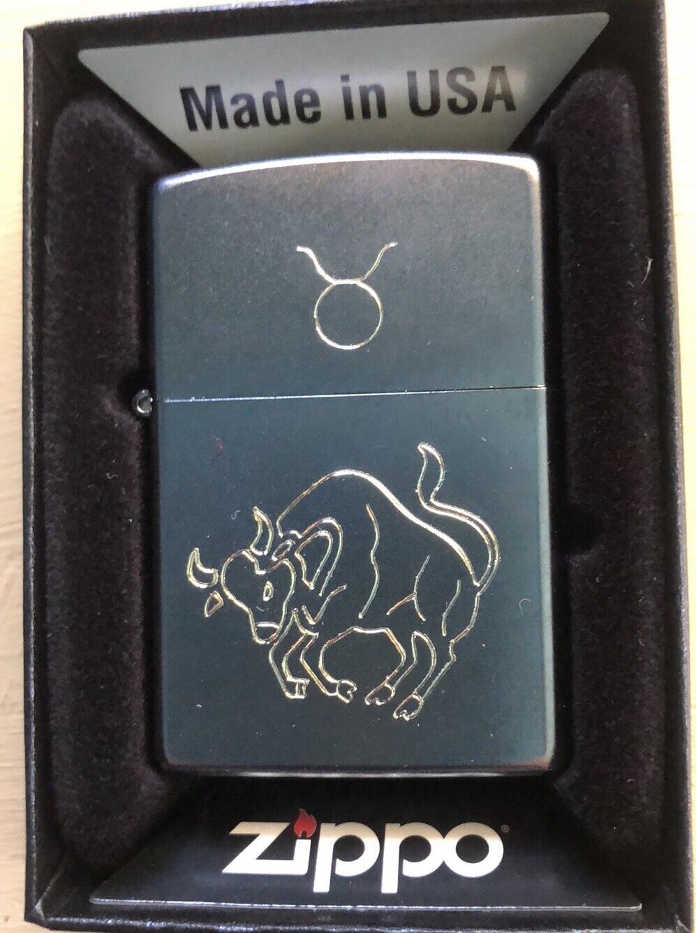Taurus Engraved Zodiac Astrology Horoscope Zippo Chrome Lighter - 