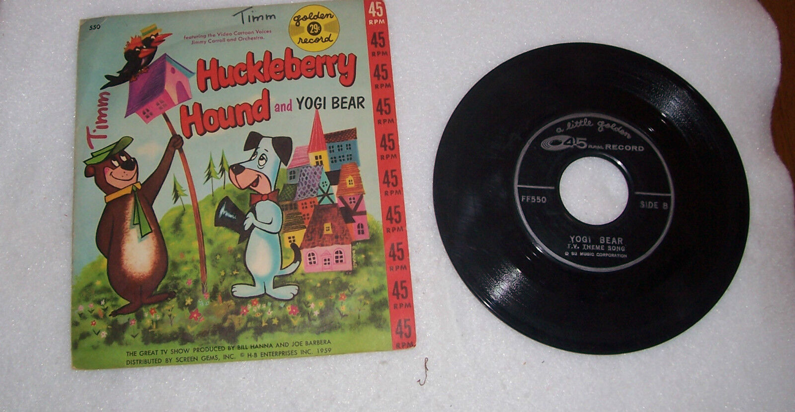 Little Golden Records Huckleberry hound & Yogi Bear c 1959 Vintage Vinyl
