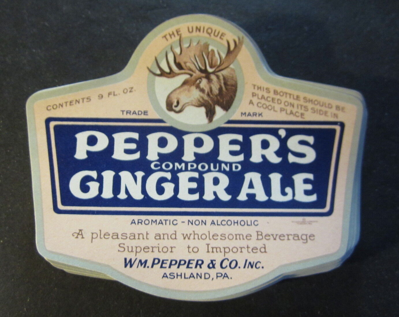 Lot of 100 Old Pepper\'s Ginger Ale Soda Bottle LABELS Ashland PA. MOOSE - Pepper