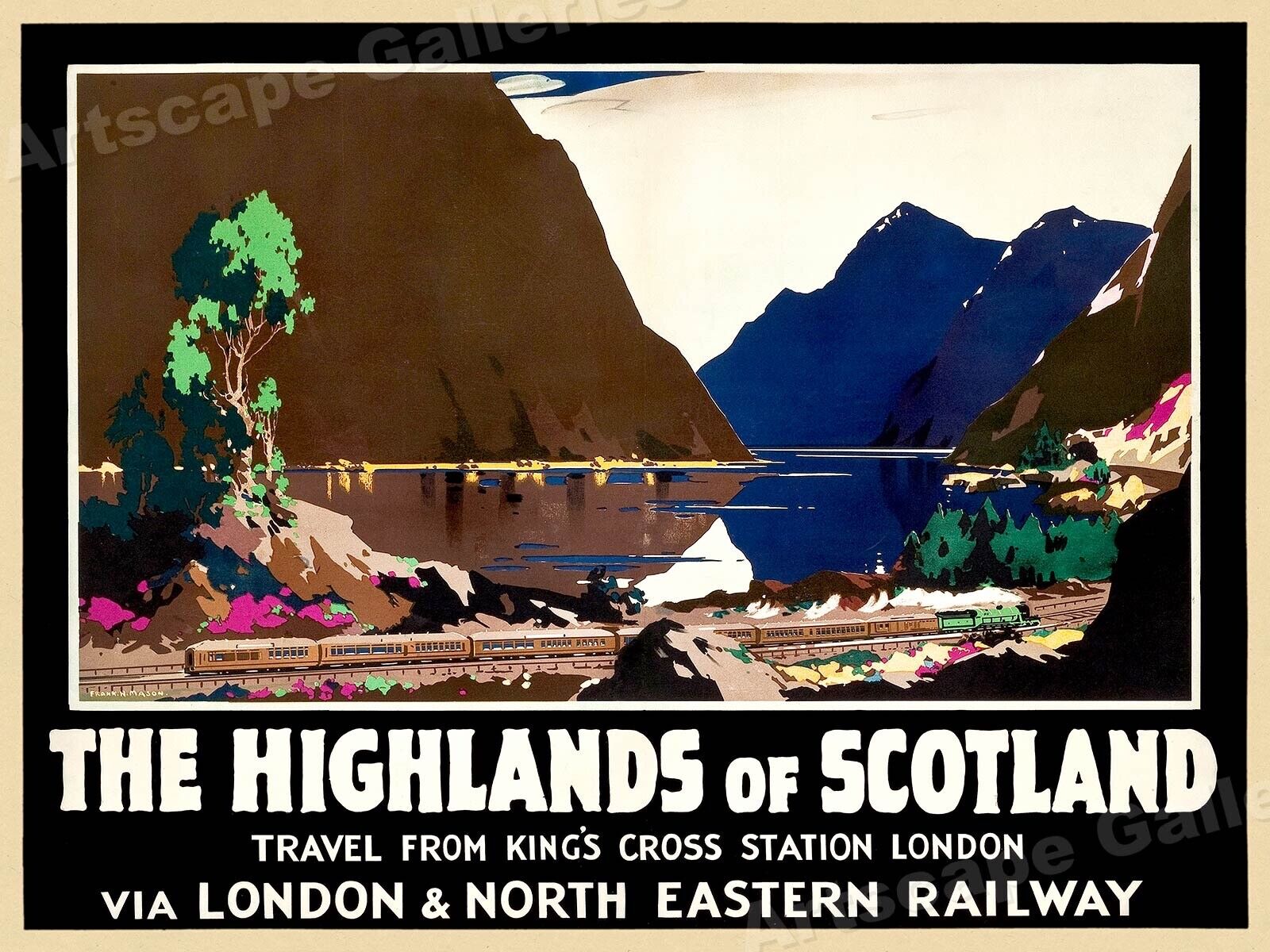 1930s Highlands of Scotland London Railway Vintage Style Travel Poster - 24x32