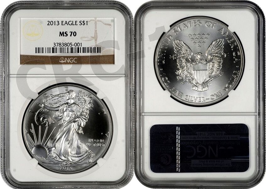 2013 SILVER AMERICAN EAGLE S$1 NGC MS70 BROWN LABEL