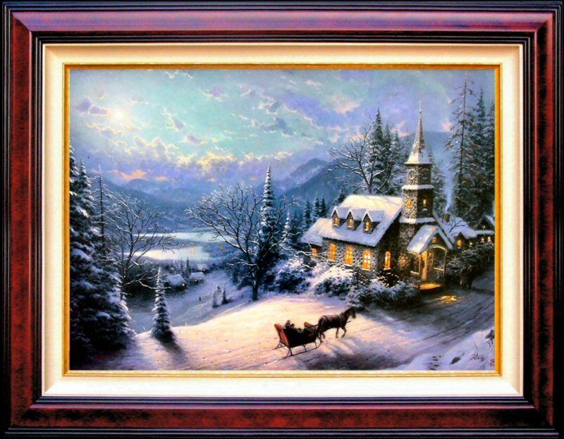 Thomas Kinkade Sunday Evening Sleigh Ride 12x18 Classic Edition Christmas Canvas