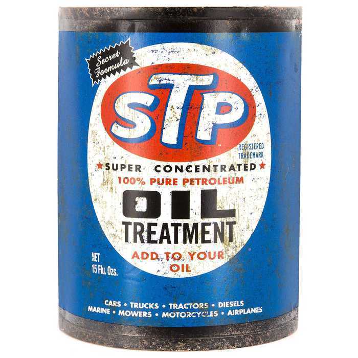STP Oil Treatment Can Half Can Wall Shelf Decor Man Cave Decor Vintage Look NEW