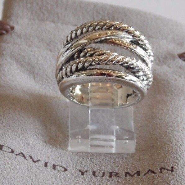 David Yurman New Wide CrossOver Sterling Silver Cable Band Ring Size 6 & Pouch