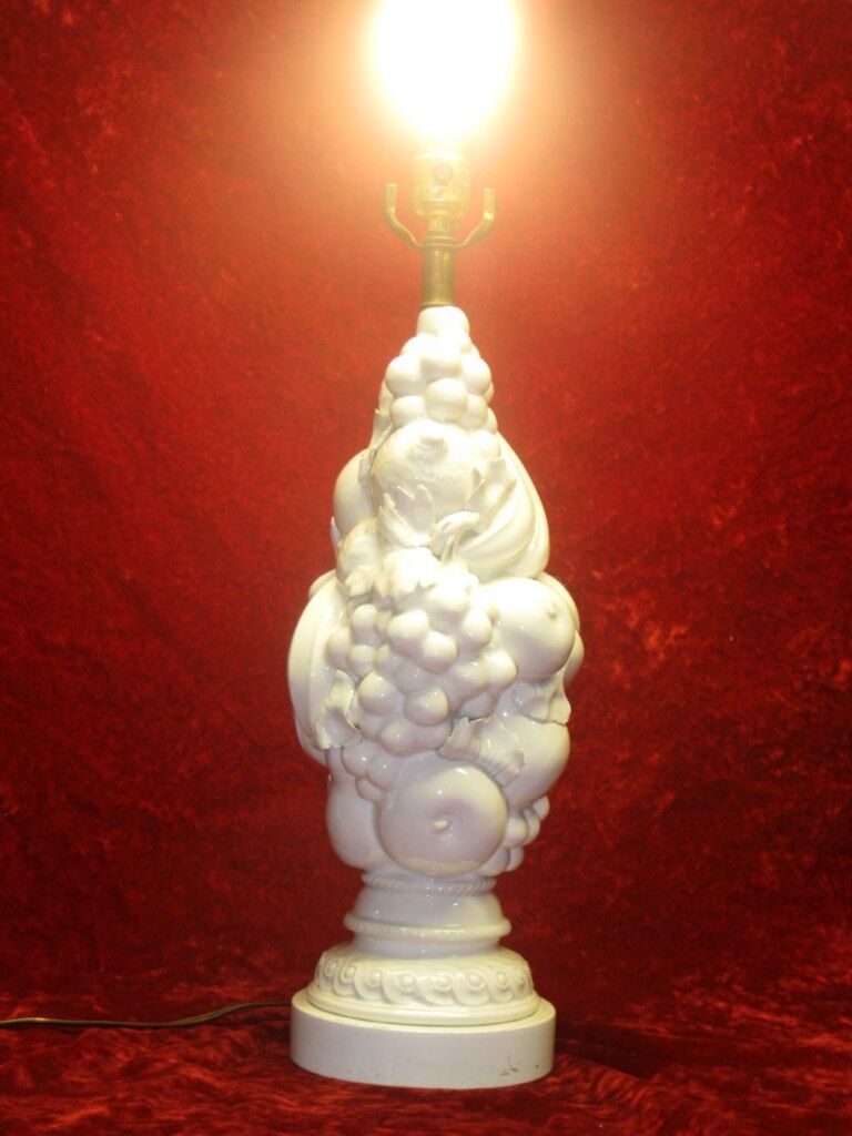 Vintage, Hollywood Regency White Pottery Fruit Table Lamp