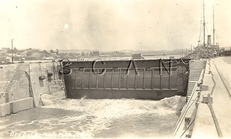 WWI Era- 1904-1918 AZO RPPC- US Navy Mare Island Dry Dock Vallejo CA- Dated 1914