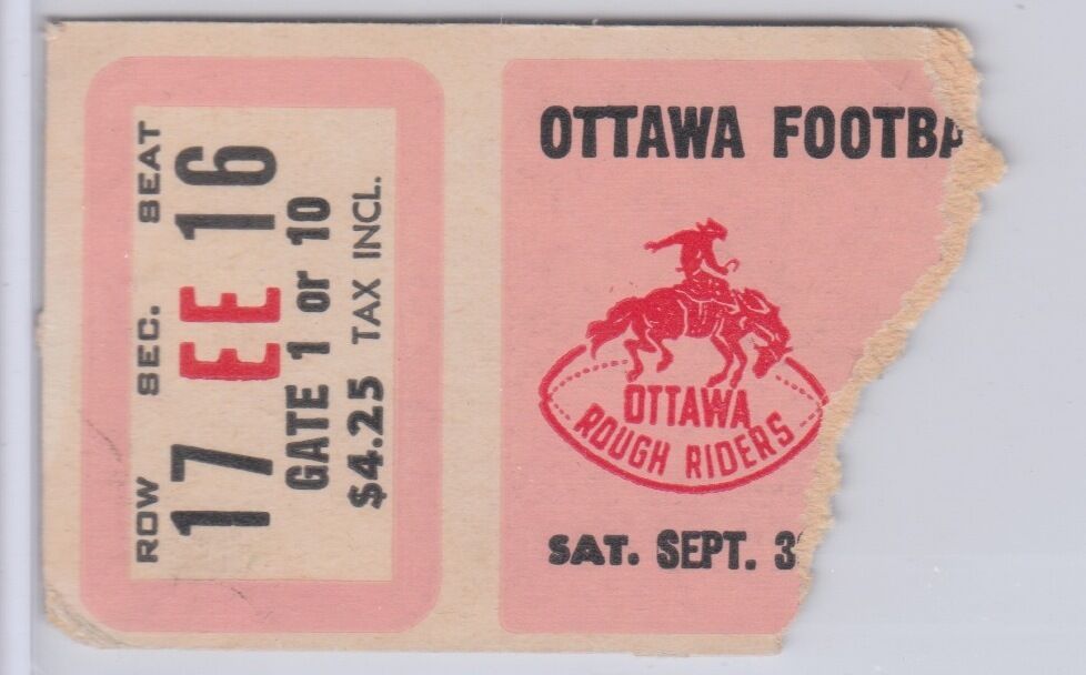 Vintage 1961 Ottawa Rough Riders (Ron Lancaster) CFL Ticket vs Hamilton Ti-Cats
