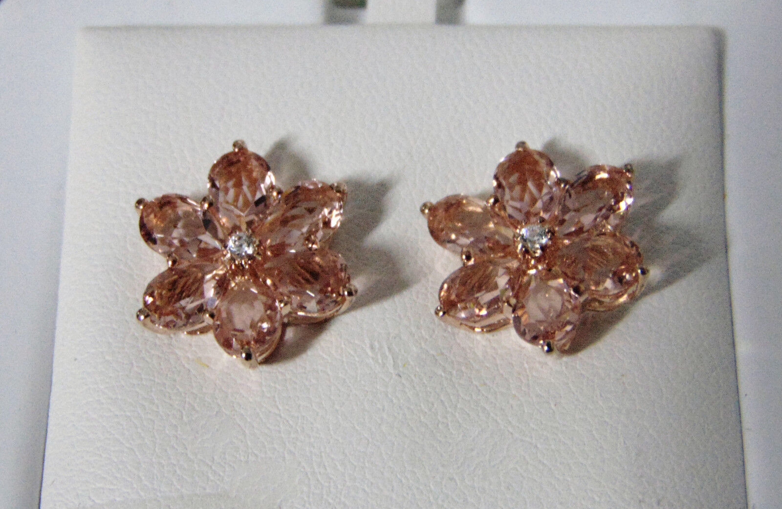 New 14K Rose Gold Over Sterling Silver Pink Crystal FLOWER EARRINGS Posts NIB