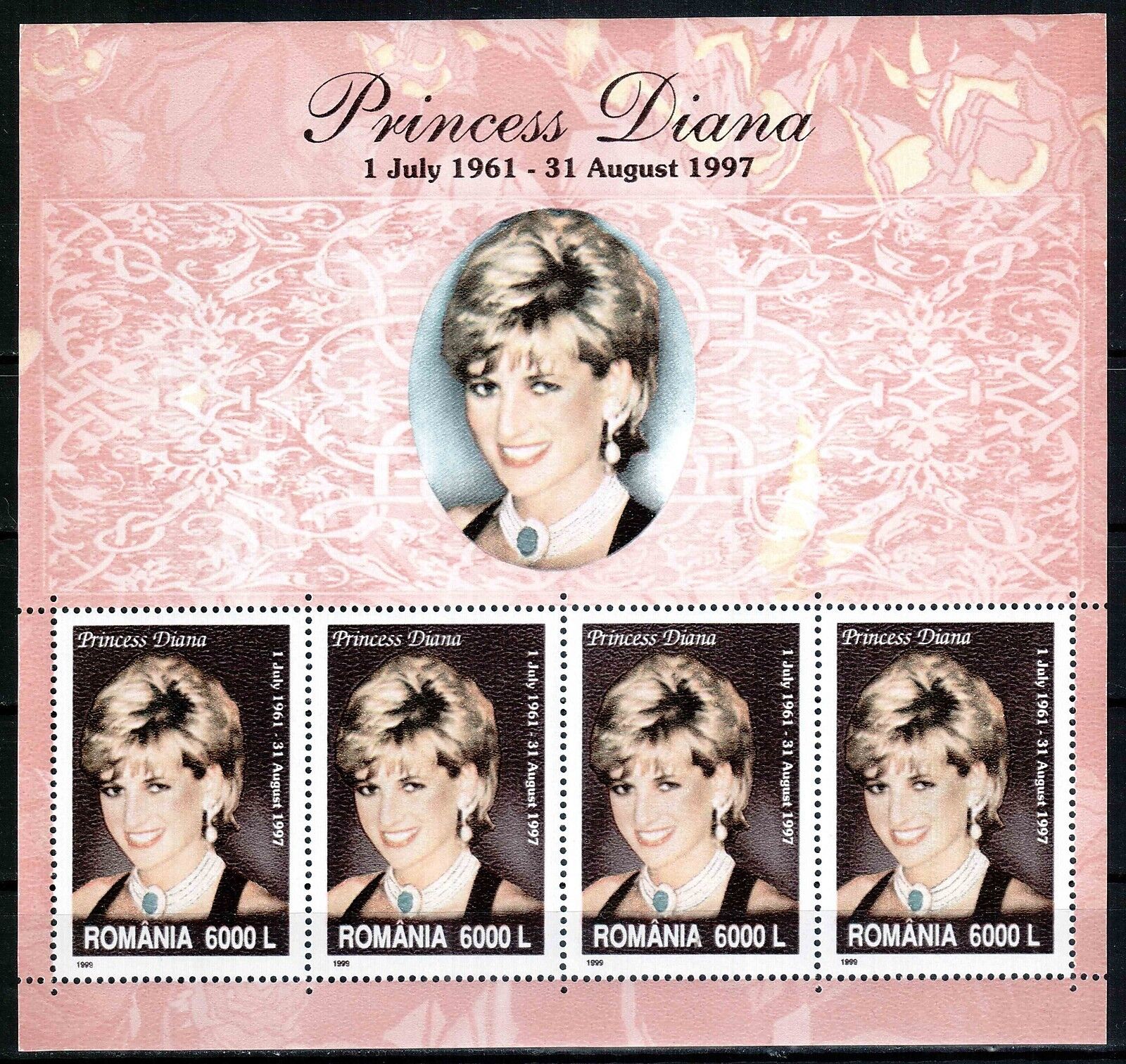 Romania 1999, Mi.#5449 Klb, Sc.#4335, SHEET, Diana, Princess of Wales, MNH
