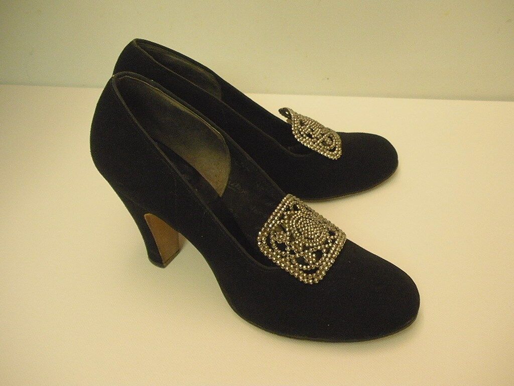 Antique1920\'s Victorian J&J SLATER Genuine Suede Vintage Buckles Shoes Size7.5 