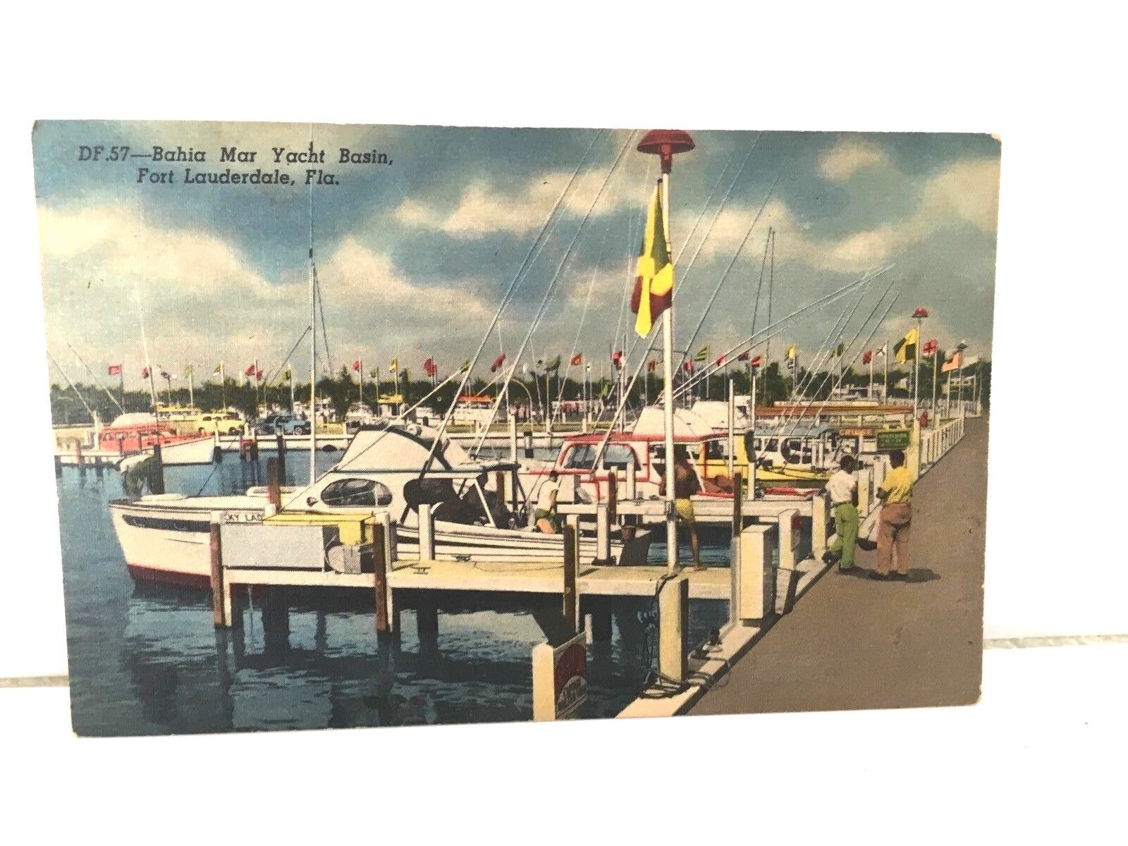 Vintage Postcard Ft. Lauderdale Florida FL Bahia Mar Yacht Basin Yachts Linen