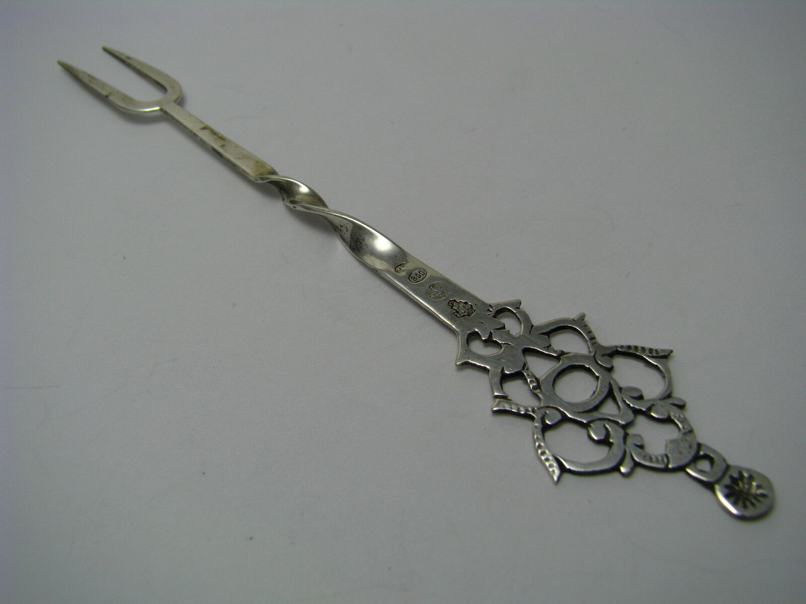 ITALIAN HANDMADE SOLID SILVER FORK SILVER OLIVE PICK FORK Italy ca1870s Rare