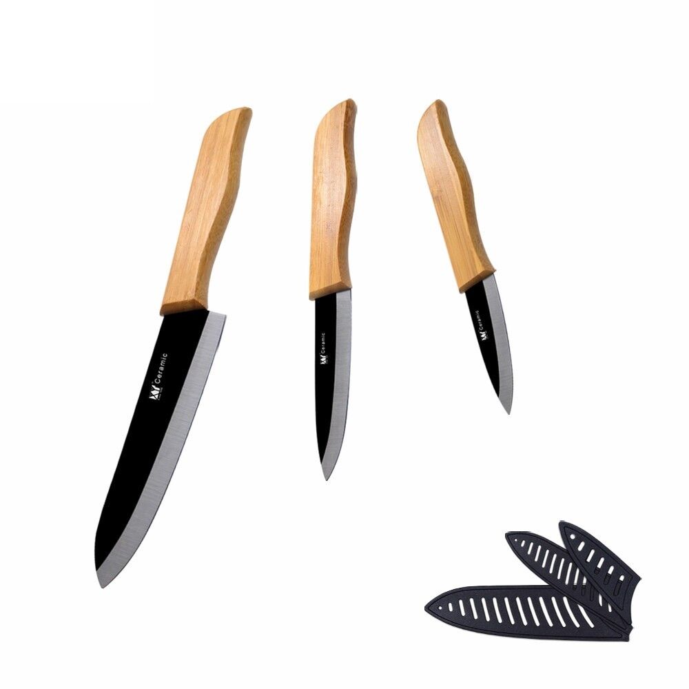 3PCs Set Ceramic Knife Steel Kitchen Knives Inch Fruit Utility Chef Slicing Cut