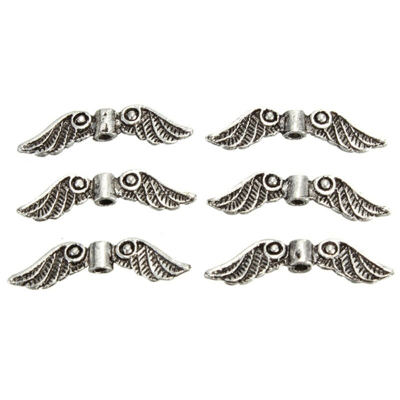 Hottest 20Pcs Silver Tone Angel Fairy Wings Charm Spacer Beads For Jewelry Craft