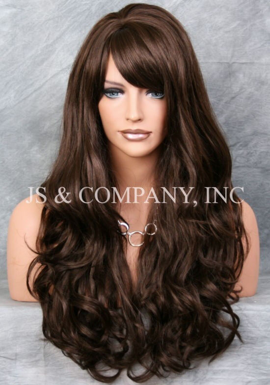 NO Reserve Long Wavy Curly with bangs Brown Layered Stunning Wig win 6