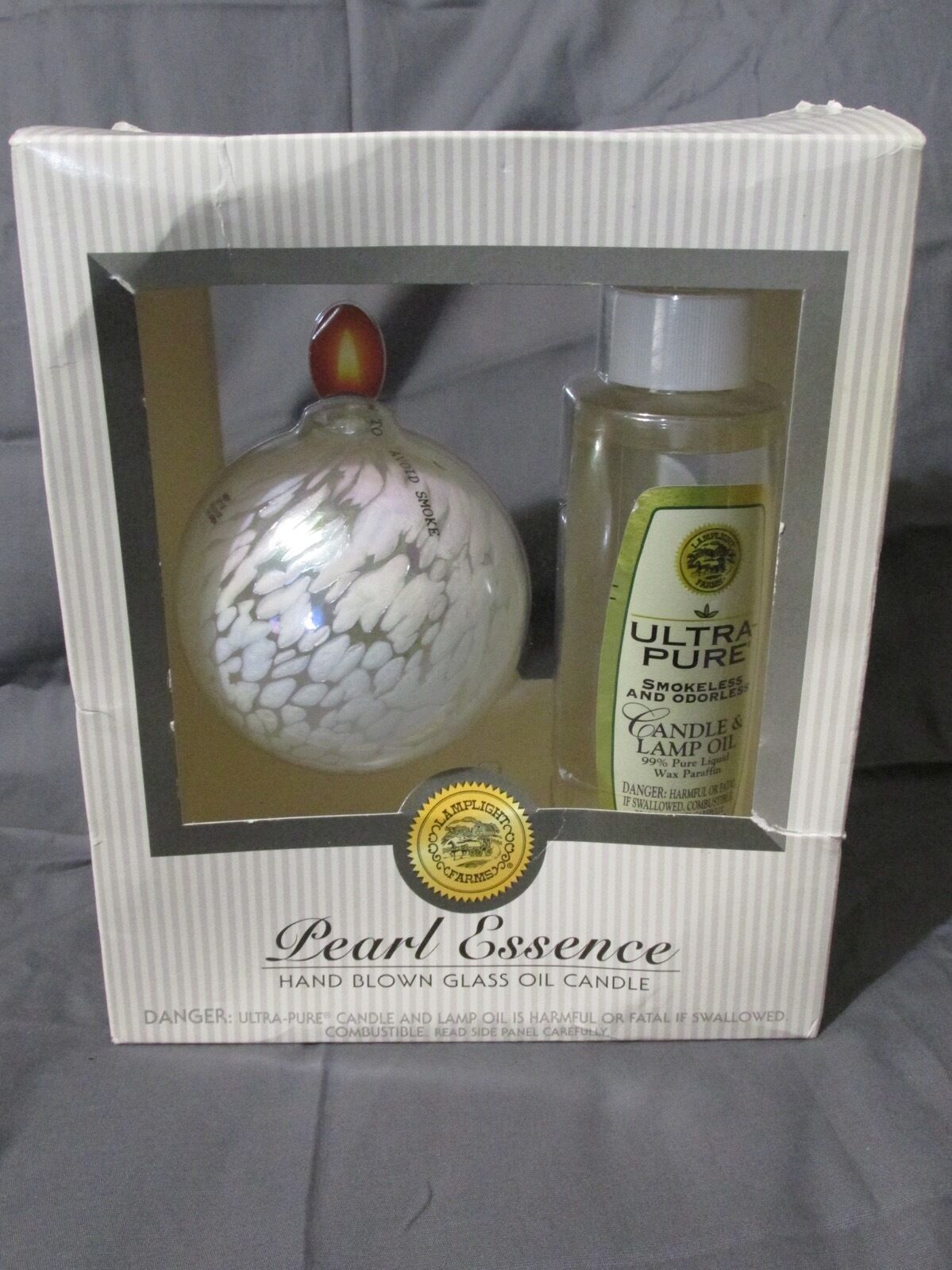 New Lamplight Farms Pearl Essence Blown Glass Oil Candle Ball White Iridescent