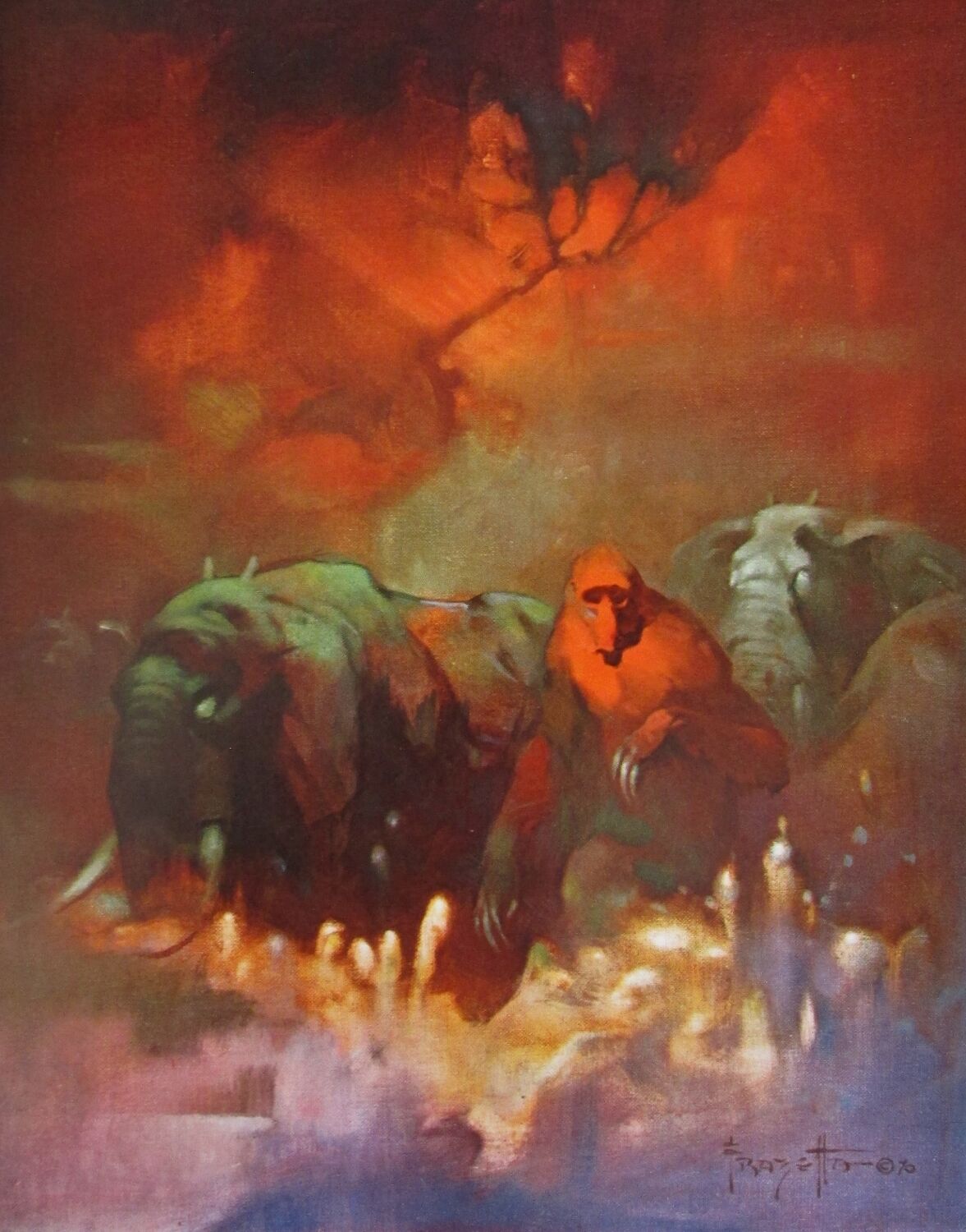 Vintage Frank Frazetta Art DOWNWARD EARTH 1970 Full Color Plate Alien Elephant