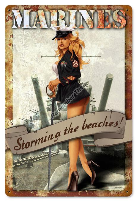 Marines Storming the Beaches very sexy metal sign  12x18\