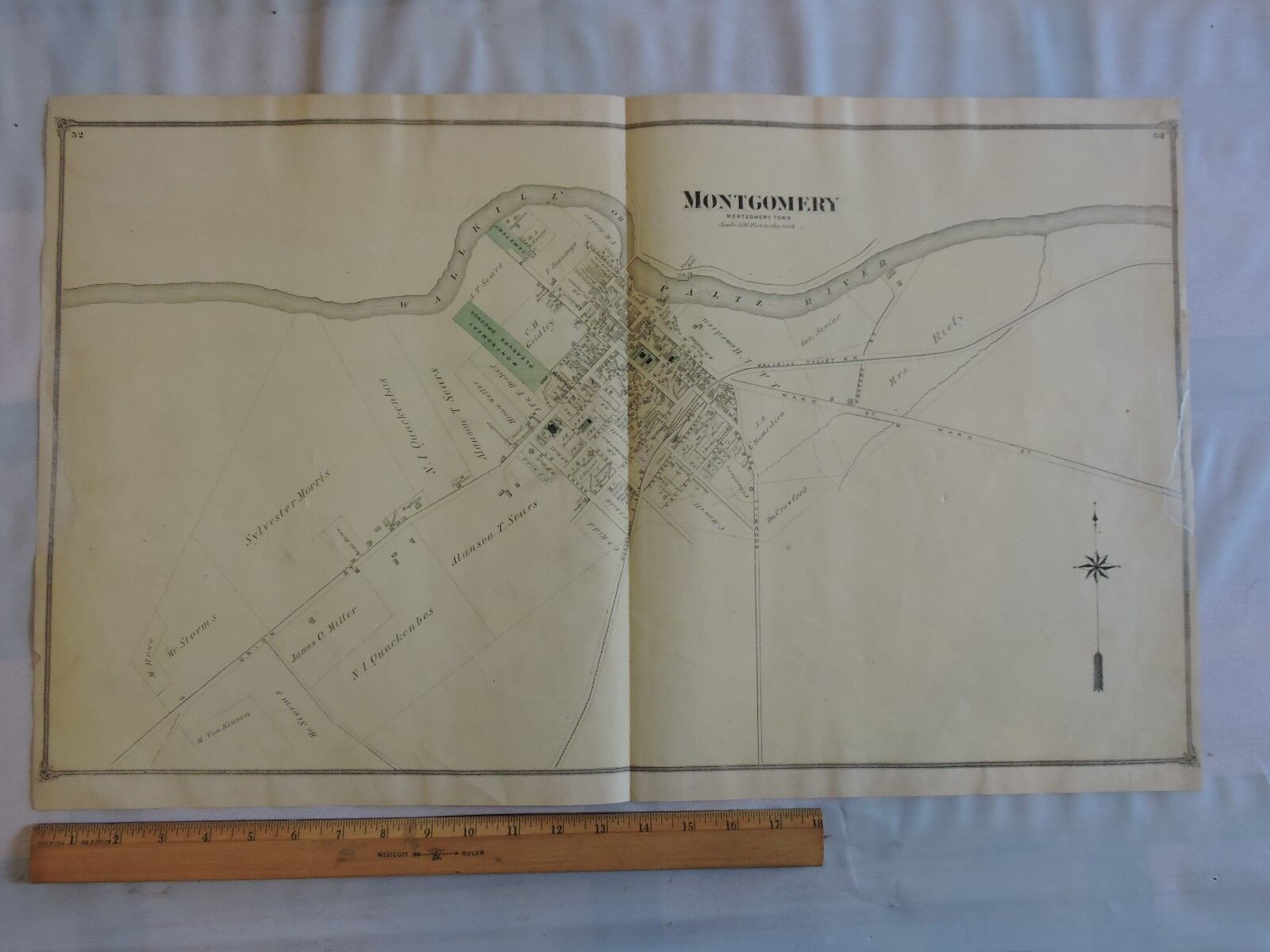 ORIG 1875 ORANGE COUNTY Montgomery NEW YORK NY 17X28 BEERS MAP 