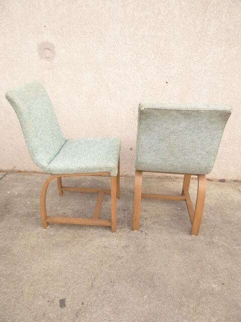 pair Gilbert Rohde Heywood Wakefield Art Deco bent wood side chairs wheat A