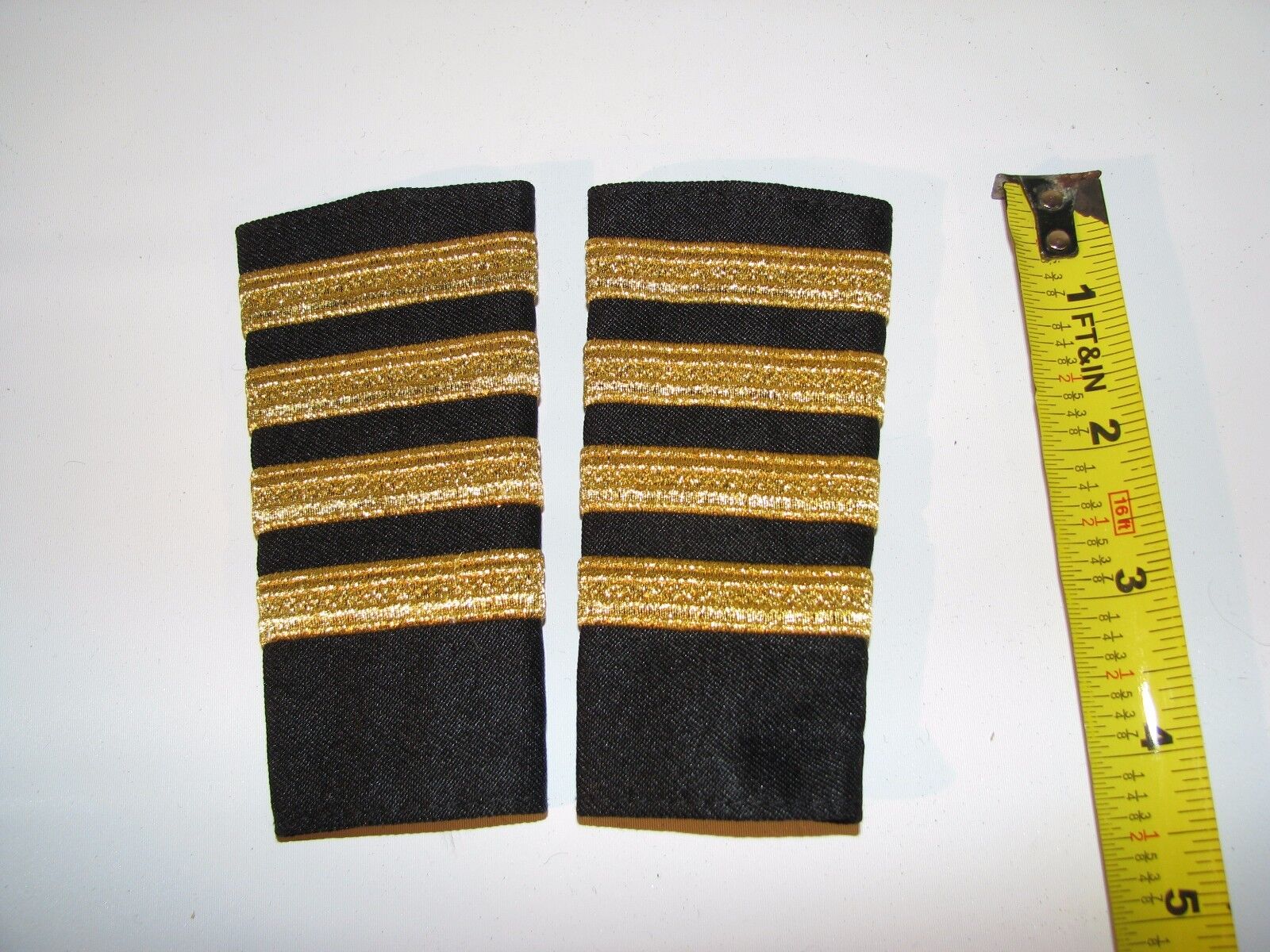 Vintage Military Civilian Pilot Shoulder Board Slides 4 Gold Bar Captain
