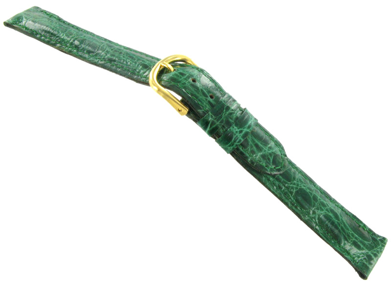 17mm DeBeer Green Handcrafted Genuine Crocodile Watch Band Stitched Regular