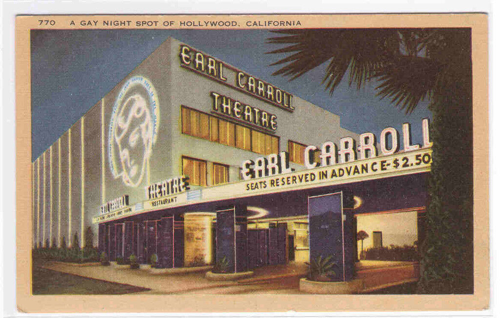 Earl Carroll Theater Hollywood CA linen postcard