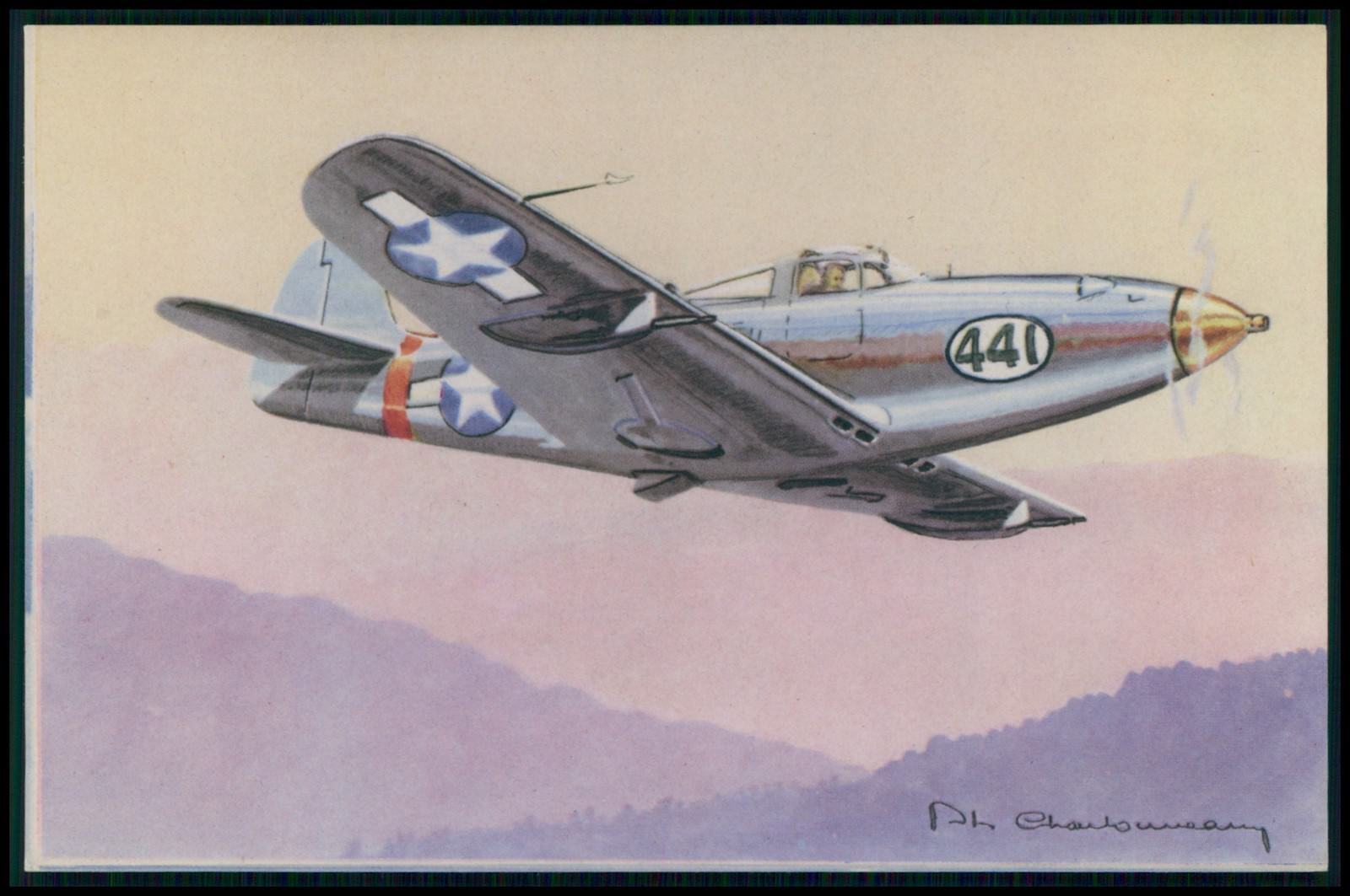 art Chardonneau Bell Aircobra Airplane WWII ww2 war original 1940s postcard