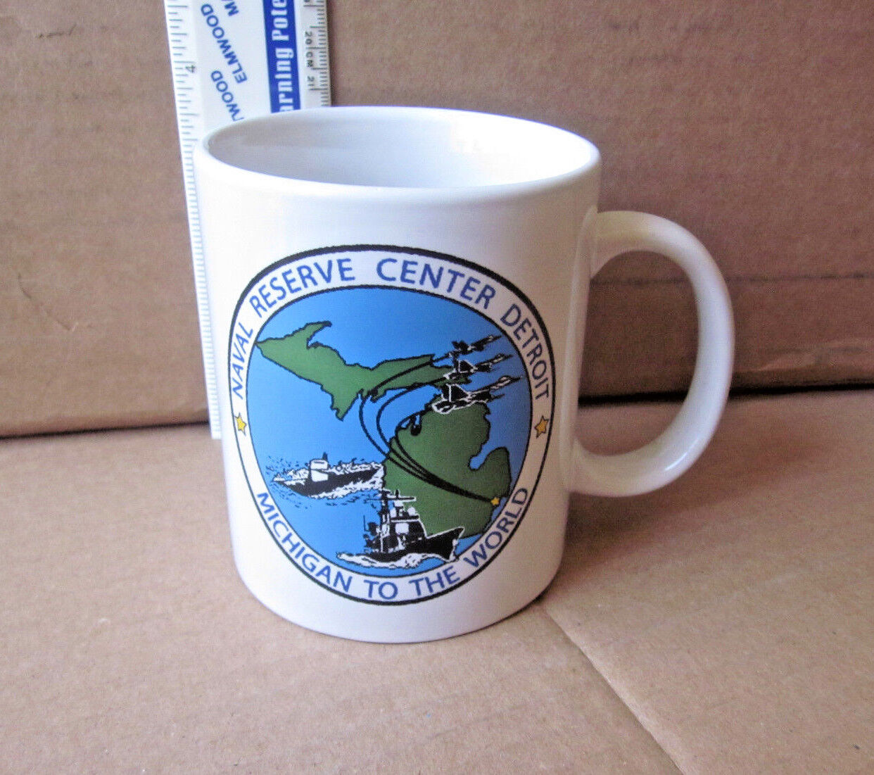 NAVAL RESERVE CENTER Detroit coffee mug Michigan military cup 1970s vtg USA